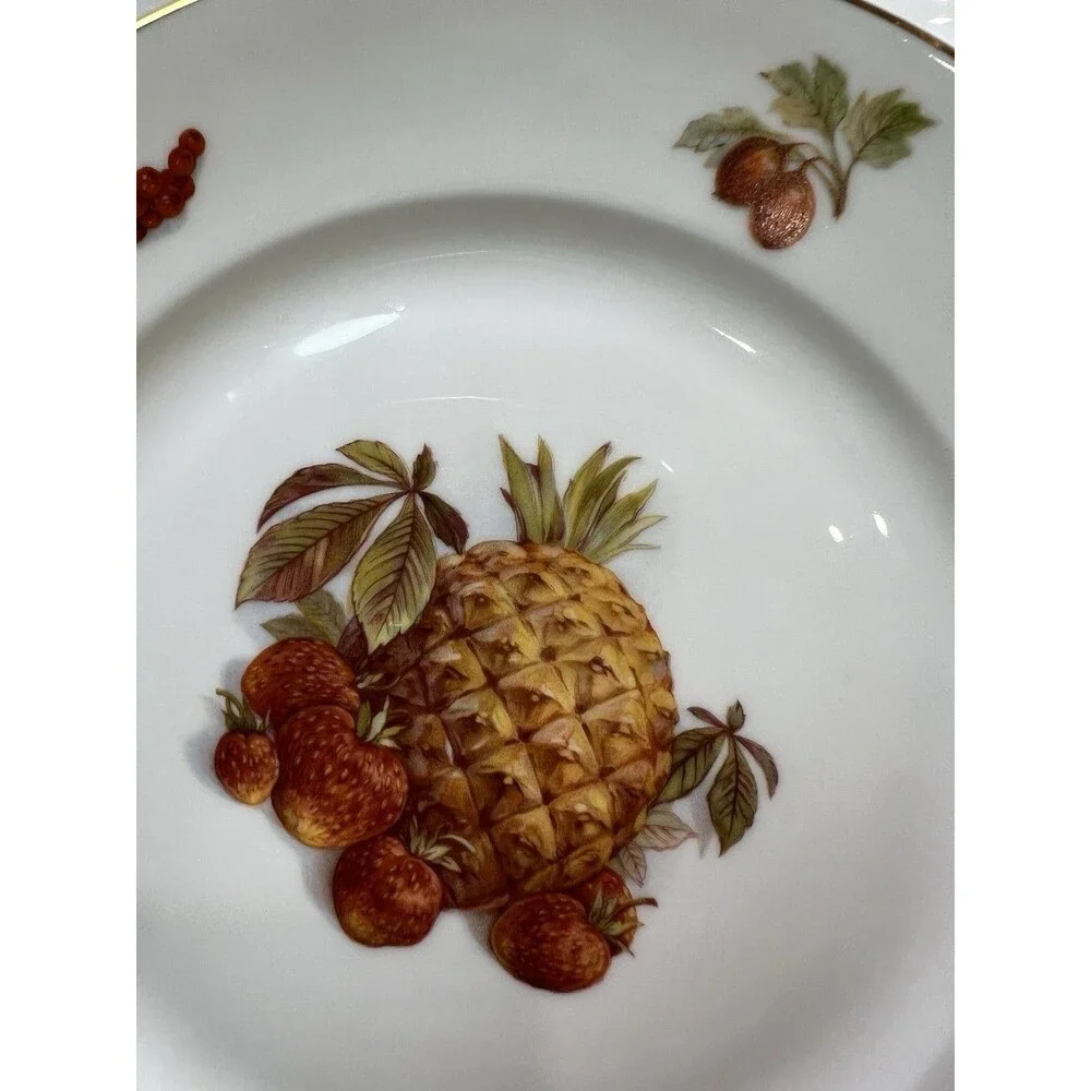 Vintage JKW Bavaria Germany Porcelain Set of 3 Fruit Design Plates Gold Rim